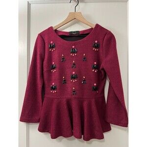 Anthropologie Dolce Vita Women's Gem Drop Peplum Top Raspberry Pink Size M